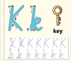 Letter K tracing alphabet worksheets vector