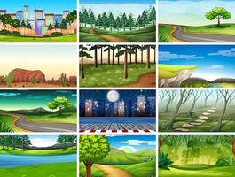 Set of scenes in nature setting vector