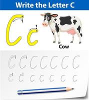 Letter C tracing alphabet worksheets vector