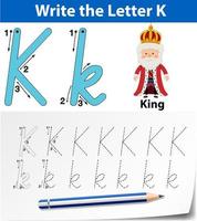 Hojas de trabajo del alfabeto de trazado de la letra K vector
