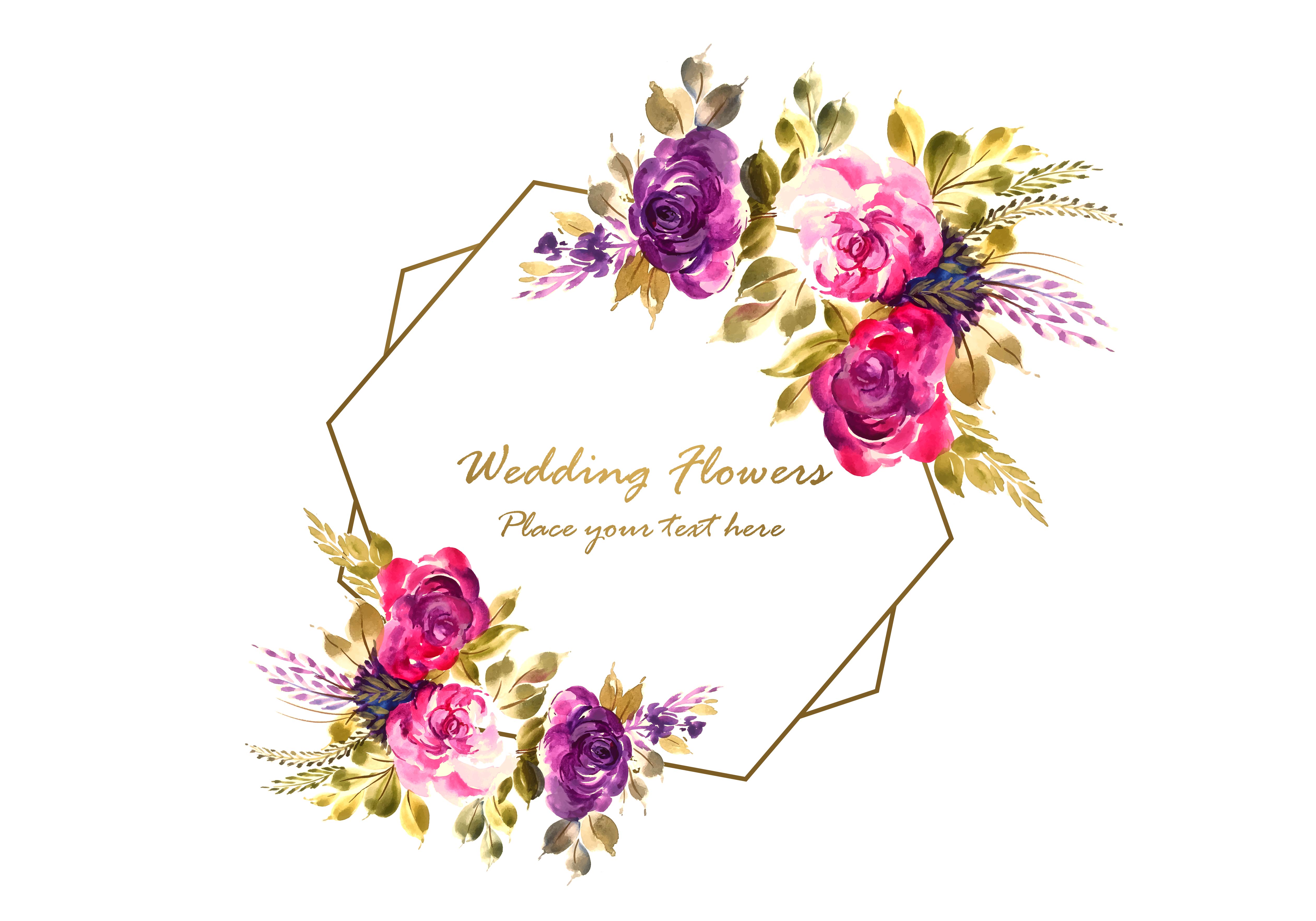 flowers frame with wedding card background - download free