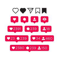 Like, comment, follower and notification Icons set vector