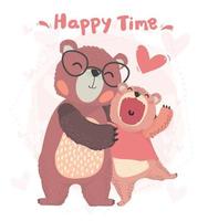 flat happy daddy and son teddy bear hug with happy time vector