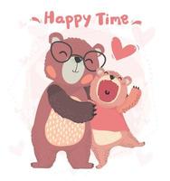 flat happy daddy and son teddy bear hug with happy time vector