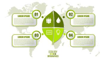 Ecology  infographic  with leaf and world map vector