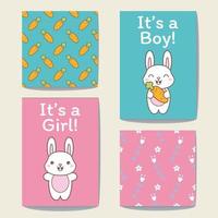 It's a Boy or It's a Girl rabbit pattern card set. vector