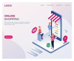 online shopping isometric landing page vector