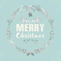 Merry Christmas postcard with lettering and floral wreaths vector
