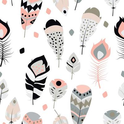 Seamless pattern with vintage ethnic feathers
