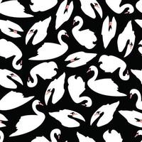 White swan seamless pattern on black background vector