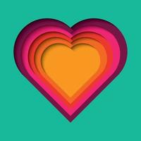 Paper cut out background with 3d effect, heart shape in vibrant colors vector