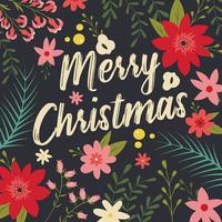 Typographic Merry Christmas with floral elements vector