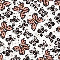 Seamless pattern with butterflies and bees, nature life vector