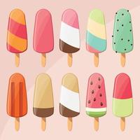 Collection of delicious glossy tasty ice cream popsicles vector