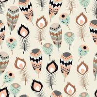 Seamless pattern with boho tribal colorful feathers vector