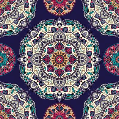 Seamless pattern with ornamental floral ethnic mandalas