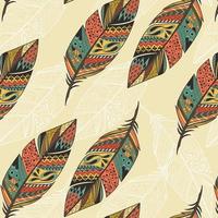 Seamless pattern with ethnic hand drawn colorful feathers vector