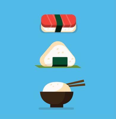 sushi, onigiri, and rice bowl, japanese food icon set