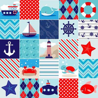 Nautical themed background patchwork patterns