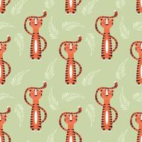 Seamless pattern with cute jungle orange tiger