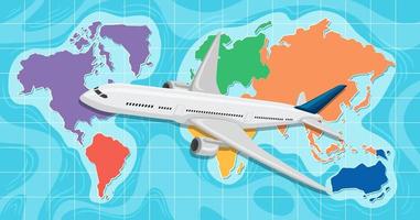 Airplane infront of a global map vector