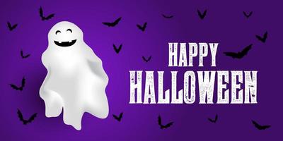 Halloween banner with ghost and bats  vector