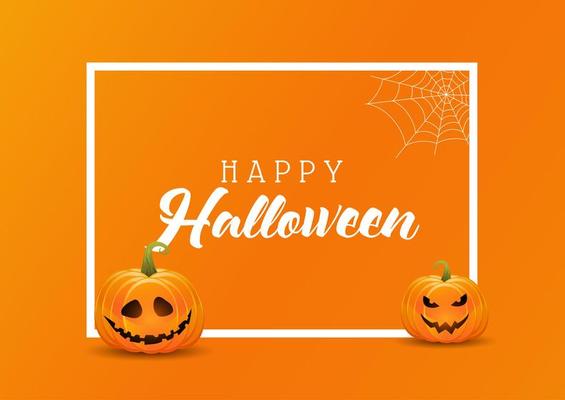 Halloween background with pumpkins on a white frame