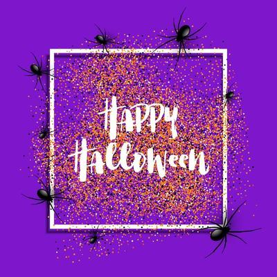 Halloween background with spiders on white frame