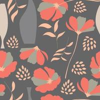 Seamless pattern with floral elements on gray vector