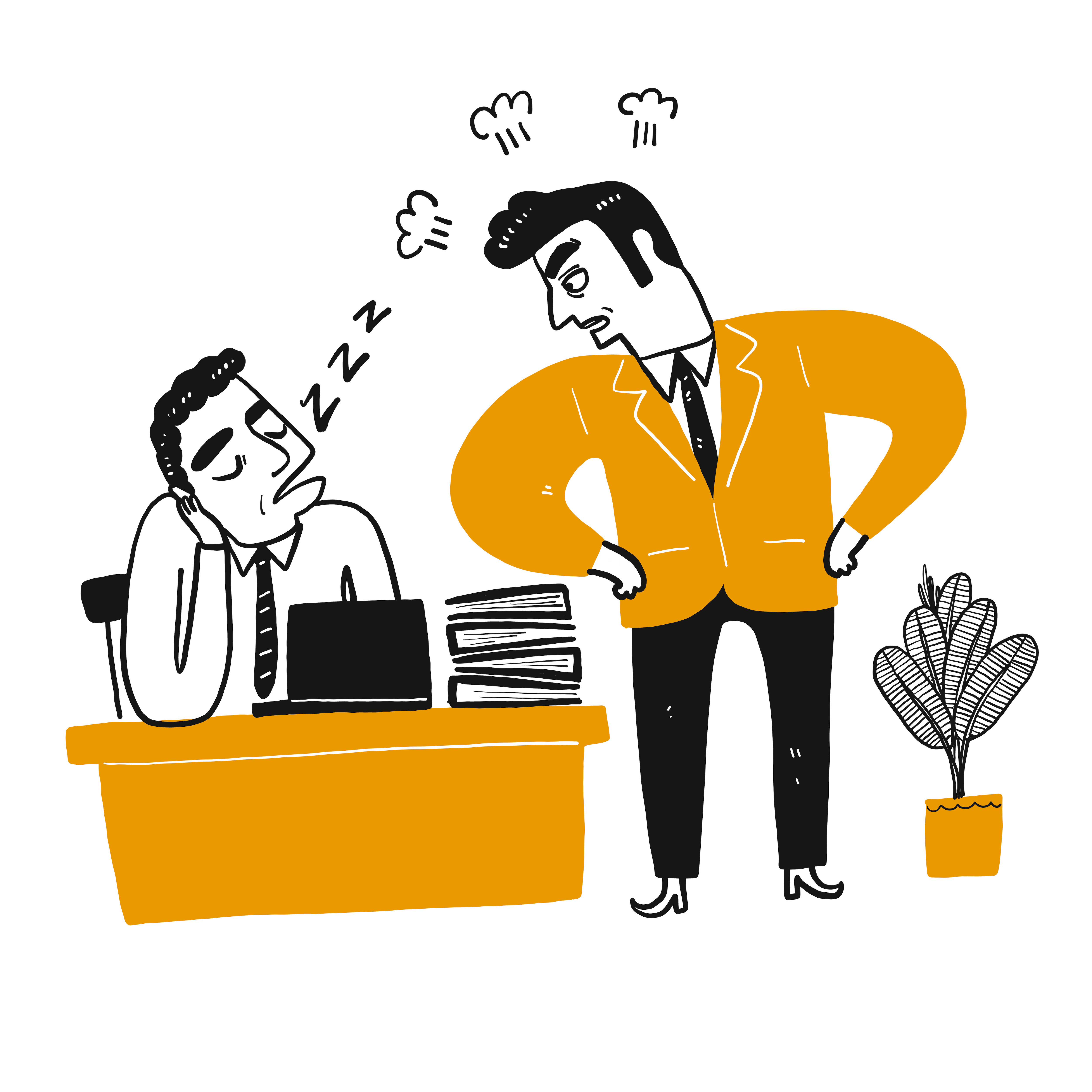 Boss Looking Angry At Sleeping Employee Download Free Vectors