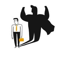Concept illustration of a business man with superhero shadow 