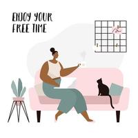 Woman Freelancer Sitting on Sofa With Laptop vector