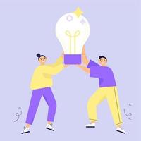 Two Characters Holding Big Light Bulb vector