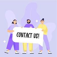 Group of People Holding a Banner With Text Contact Us vector