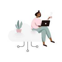 Woman Working on a Laptop and Sitting on a Cloud vector