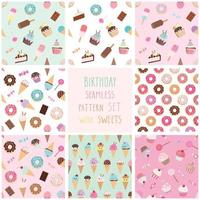 Cute seamless pattern set with different sweets. vector