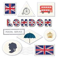 London postage set. Decorative British stamps. vector