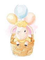 sheep in basket with balloons  vector
