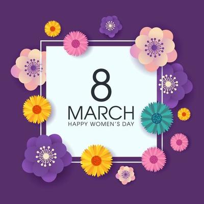 Women's Day greeting card with Square Frame and Flowers