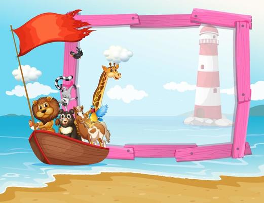 Frame design with wild animals in the boat