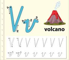 Hojas de trabajo del alfabeto de trazado de la letra V vector