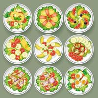 Conjunto de ensaladas diferentes vector