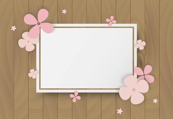 Pink flowers on wooden frame