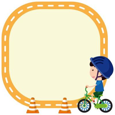 Boy riding bicycle on note template