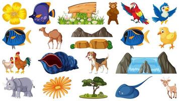 Set of animals and nature objects vector