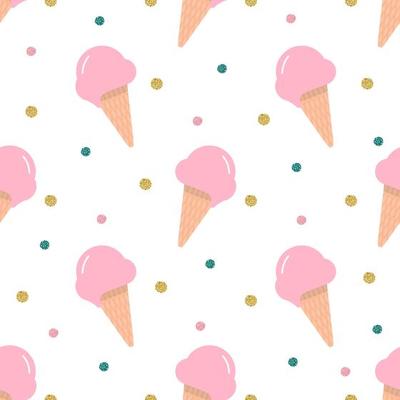 seamless colourful ice cream in a waffle cone pattern