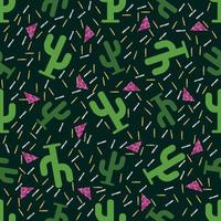 seamless green cactus pattern with glitter background vector