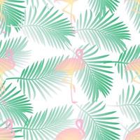 Seamless pattern background  with flamingos and palm leaf vector