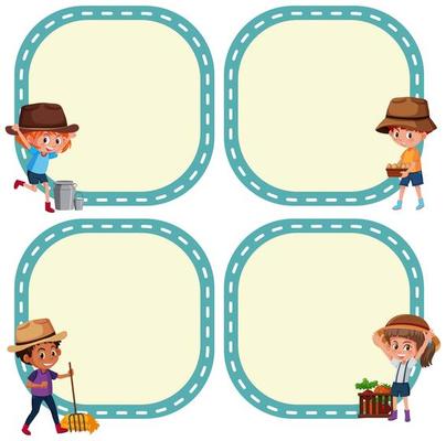 Set of young farmer on note template