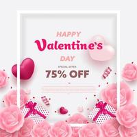 Happy Valentine's Day banner with Red and Pink luxury hearts vector